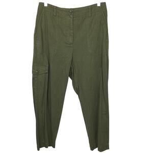 Talbots Supersoft Cargo Minimalist High Rise Linen Blend Cropped Green Pant 8